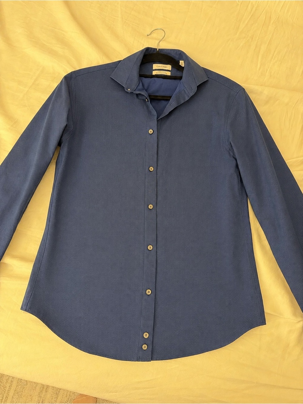 Calvin Klein Navy Micro-Pattern Button-Up Dress Shirt for Men